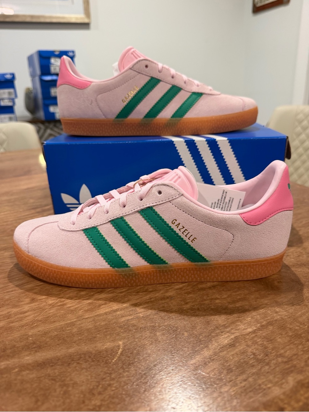 Adidas Gazelle J Women’s Pink & Green Suede Sneakers